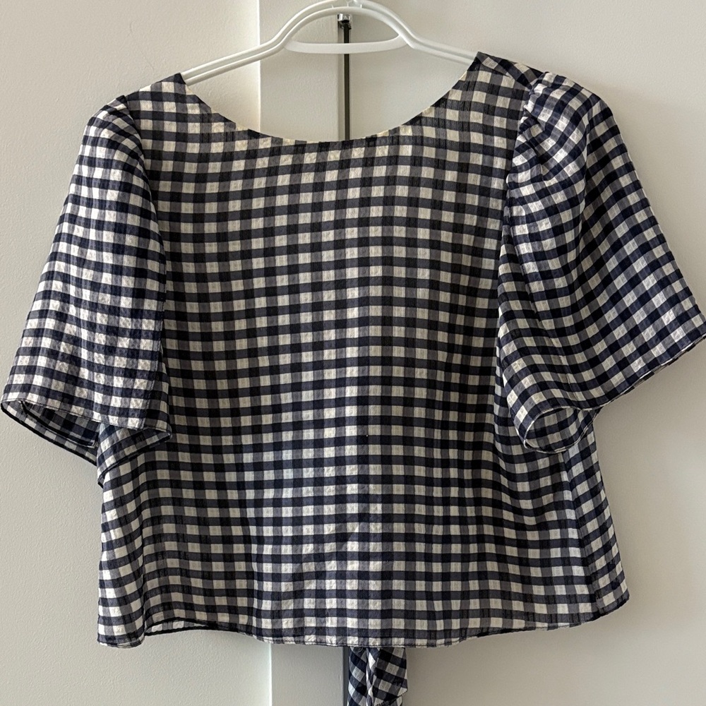 Club Monaco Navy and White Checkered Blouse
